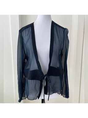 SHEER JACKET Satin Detail Tie Front Bodycon Evening Glamour Sophisticated Chic
